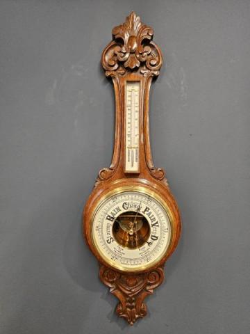 Antique Victorian Carved Oak Banjo Barometer at Sturmans Antiques Barometer for sale
