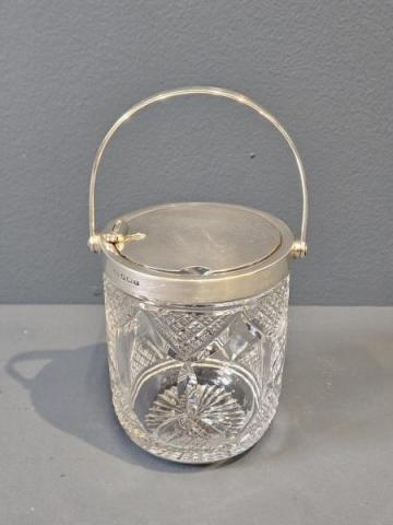 Antique Silver Topped Jam Pot with Handle Closing Lid by Hukin & Heath of Birmingham at Sturmans Antiques silver for sale