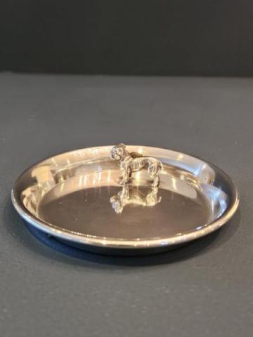 Antique Silver Bulldog Pin Cushion and Pin Tray by Cohen & Charles of London at Sturmans Antiques silver for sale