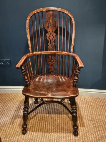 Antique Burr Yew High Back Windsor Chair at Sturmans Antiques furniture for sale