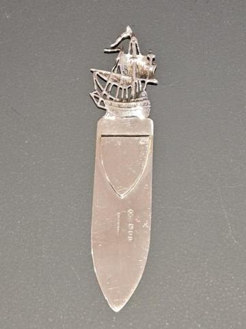 Antique Silver Galleon Top Book Mark and Page Turner by Dudley & Co of London at Sturmans Antiques silver for sale