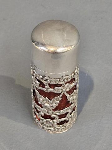 Antique Victorian Silver and Cranberry Scent Bottle at Sturmans Antiques silver for sale