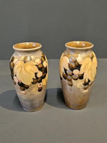 Antique Pair of Early Moorcroft Leaf and Berries Salt Glazed Vases at Sturmans Antiques Moorcroft for sale