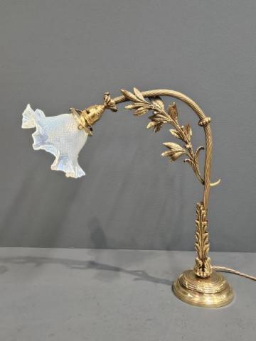 Antique Edwardian Brass Table Lamp and Vaseline Shade at Sturmans Antiques lamps for sale