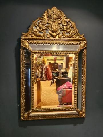 Antique Victorian Brass Mounted Cushion Frame Mirror at Sturmans Antiques Mirror for sale