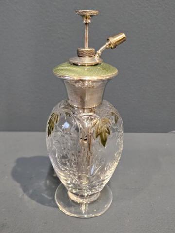 Antique Silver and Laurel Green Engine Turned Enamel Scent Atomiser by C.S Green & Co at Sturmans Antiques silver for sale