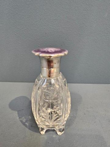 Antique Lilac Enamel Engine Turned Silver Topped Scent Bottle by Albert Carter of Birmingham at Sturmans Antiques scent bottle for sale