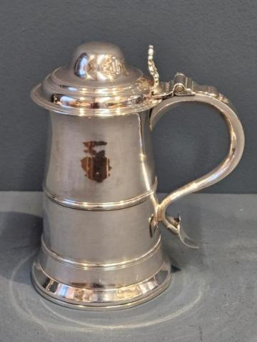 Antique George III Silver Lidded Tankard  by Samuel Godbehere, Edward Wigan & James Boult of London at Sturmans Antiques silver for sale