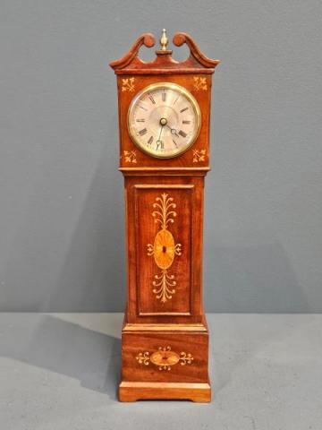Antique Victorian Inlaid Mahogany Miniature Longcase Clock at Sturmans Antiques clocks for sale