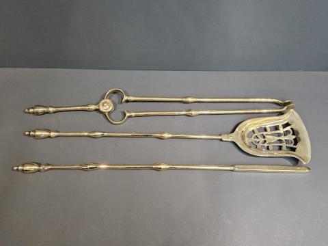 Antique Set of Fine Irish George III Brass Fire Irons at Sturmans Antiques metalware for sale