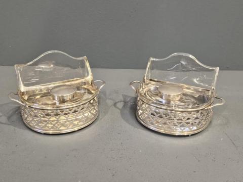 Antique Matching Pair of Silver and Crystal Ink Wells by John Grinsell & Sons of Birmingham  at Sturmans Antiques silver for sale