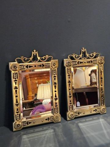 Antique Pair of Small Victorian Brass Framed Mirrors at Sturmans Antiques mirrors for sale