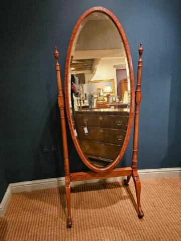 Antique Victorian Inlaid Satinwood Cheval Mirror at Sturmans Antiques mirrors for sale 