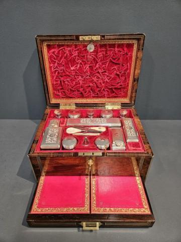 Antique Early Victorian Rosewood Box with Silver Contents by George Reid of London at Sturmans Antiques boxes for sale