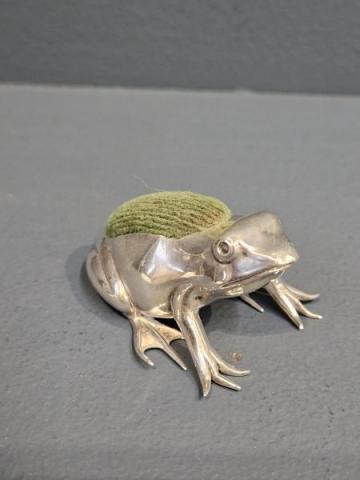 Antique Silver Frog Pin Cushion at Sturmans Antiques silver for sale