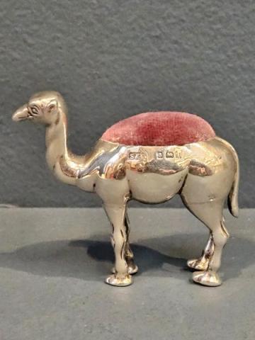 Antique Silver Camel Pin Cushion by Sydney & Co of Birmingham at Sturmans Antiques silver for sale