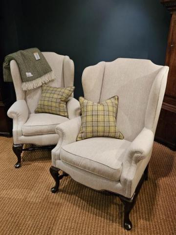 Antique Pair of Victorian Wing Back Arm Chairs at Sturmans Antiques Furniture for sale 