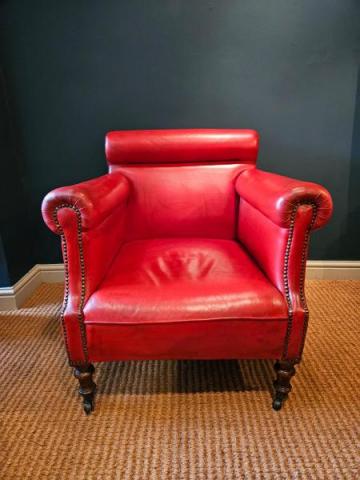 Antique Victorian Red Leather Arm Chair At Sturmans Antiques Furniture for sale 