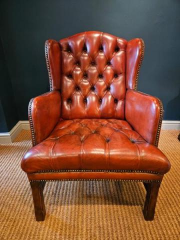 Antique 1920's Leather Wing Arm Chair at Sturmans Antiques furniture for sale