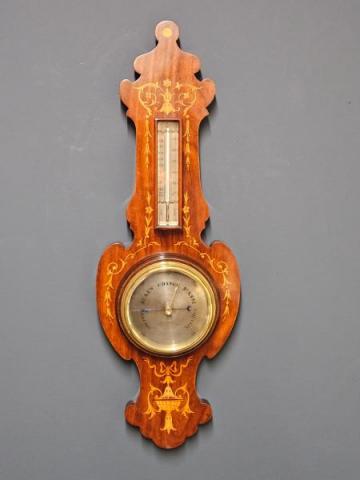 Antique Edwardian Sheraton Inlaid Banjo Barometer at Sturmans Antiques barometer for sale