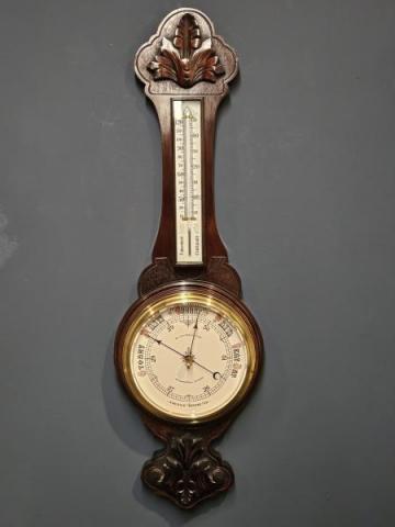 Antique Carved Mahogany Banjo Barometer at Sturmans Antiques barometer for sale
