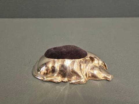 Antique Rare Silver Laying Pig Pin Cushion at Sturmans Antiques silver for sale