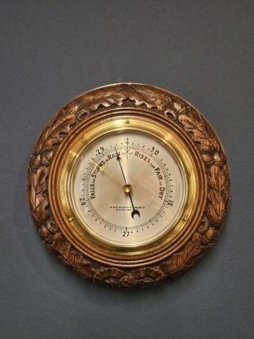 Antique Victorian Carved Oak Wreath Case Barometer by George Wilson & Co, Great Putney Rd, London at Sturmans Antiques barometer for sale