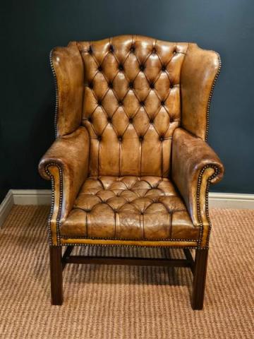 Antique 1930's Leather Wing Back Chair at Sturmans Antiques furniture for sale