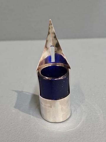 Antique Edwardian Silver and Bristol Blue Glass Nib Ink Dip by Joseph Gloster of Birmingham at Sturmans Antiques silver for sale