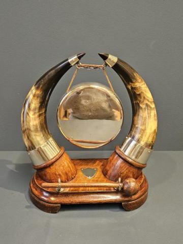 Antique Victorian Silver Plated and Cow Horn Dinner Gong at Sturmans Antiques desktop antiques for sale 