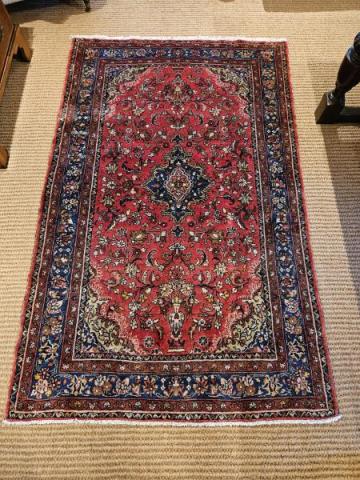Antique 7' x 4' Antique ' Lilian' Persian Pure Wool Rug at Sturmans Antiques Rug for sale 