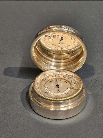 Antique Superb Cast Silver Cased Travelling Barometer by Vicary at Sturmans Antiqeus silver barometer for sale