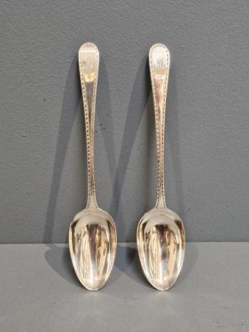 Antique Pair of Edwardian 3.8 Troy oz Silver Serving Spoons at Sturmans Antiques silver for sale