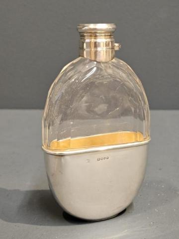 Antique Oval Faceted Crystal and Silver Hip Flask at Sturmans Antiques silver for sale 