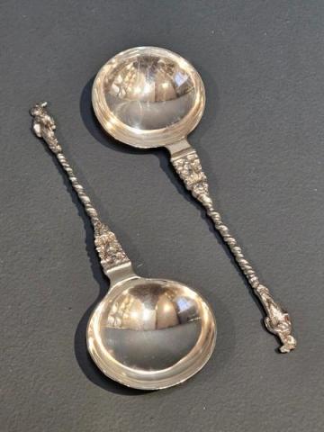 Antique Pair of Cast Silver 3.7 Troy oz Spoons at Sturmans Antiques silver for sale