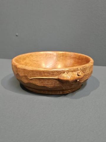 Thompsons of Kilburn Mouseman Adzed Oak Bowl at Sturmans Antiques mouseman for sale 