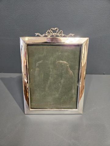 Antique Portrait Sized Silver Photo Frame with Ribbon Crest by Edward Mander & Sons of Birmingham at Sturmans Antiques photo frame for sale