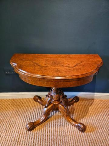 Antique Victorian Walnut Fold Over Games Table At Sturmans Antiques Furniture for sale 