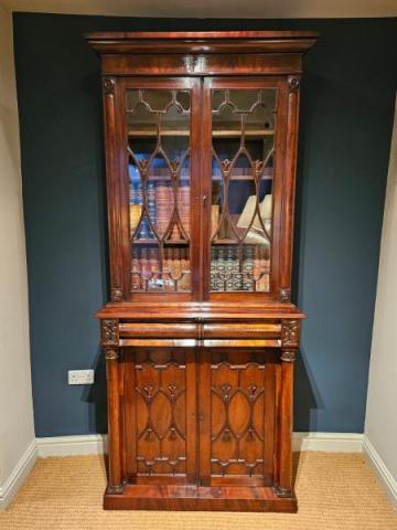 Antique Superb Quality Early Victorian Mahogany Bookcase on Cabinet at Sturmans Antiques furniture for sale