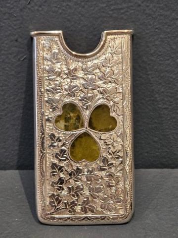 Antique Chester Silver Card Case with Agate Shamrock by Joseph Cook & Son of Birmingham at Sturmans Antiques silver for sale