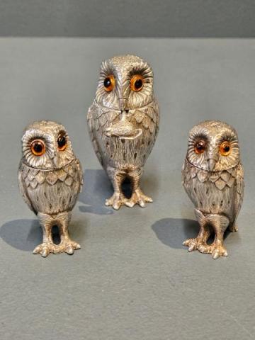 Antique Rare Silver Owl Cruet at Sturmans Antiques silver for sale