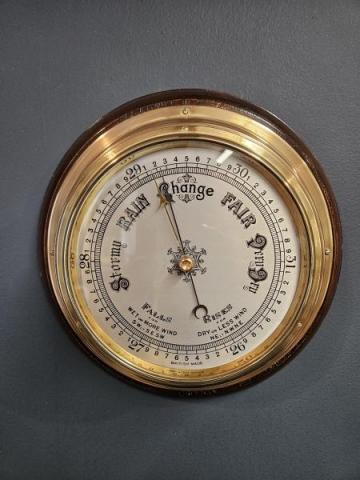 Antique Edwardian Silvered Dial Ships Barometer at Sturmans Antiques barometer for sale