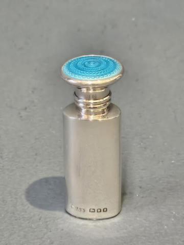 Silver and Turquoise Engine Turned Enamel Scent Bottle by H Pidduck & Sons of London at Sturmans Antiques silver for sale
