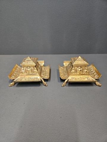 Antique Matching Pair of Victorian Brass Ink Wells at Sturmans Antiques metalware for sale