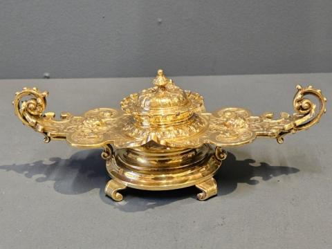 Antique Victorian Brass Ink Stand at Sturmans Antiques metalware for sale