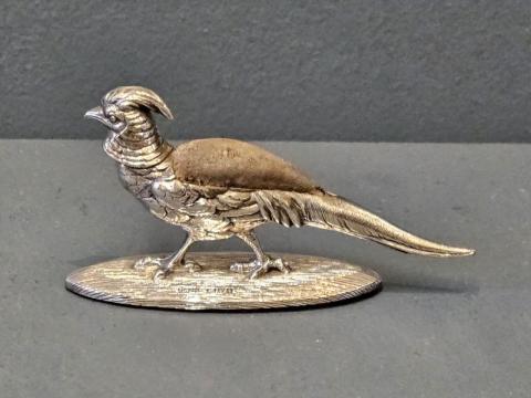 Antique Rare Sampson Mordan Silver Pheasant Pin Cushion at Sturmans Antiques silver for sale