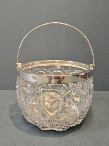 Antique Superb Crystal and Silver Ice Pail and Strainer by John Grinsell & Sons of Birmingham at Sturmans Antiques glassware for sale