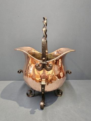 Antique Arts and Crafts Copper and Wrought Iron Coal Scuttle at Sturmans Antiques metalware for sale