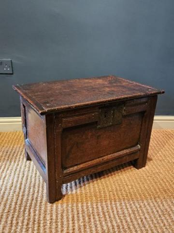 Antique Charles I Period Oak Single Panel Coffer at Sturmans Antiques furniture for sale