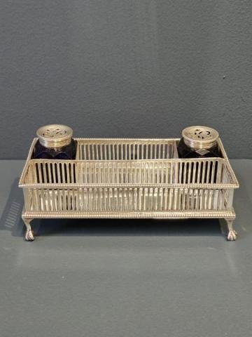 Antique George III Silver Desk Stand with Pounce Pots by Burrage Davenport of London at Sturmans Antiques silver for sale